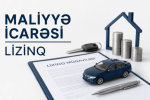 Maliyyə icarəsi (lizinq) müqaviləsini, avtomobili və yeni Maliyyə İcarəsi haqqında Qanunu simvolizə edən illüstrasiya.